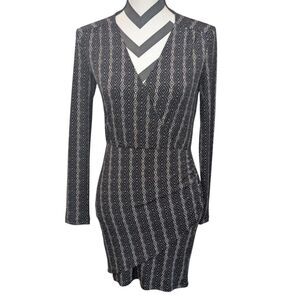 BCBGeneration Black & White Geometric Print Faux Wrap Dress XXS